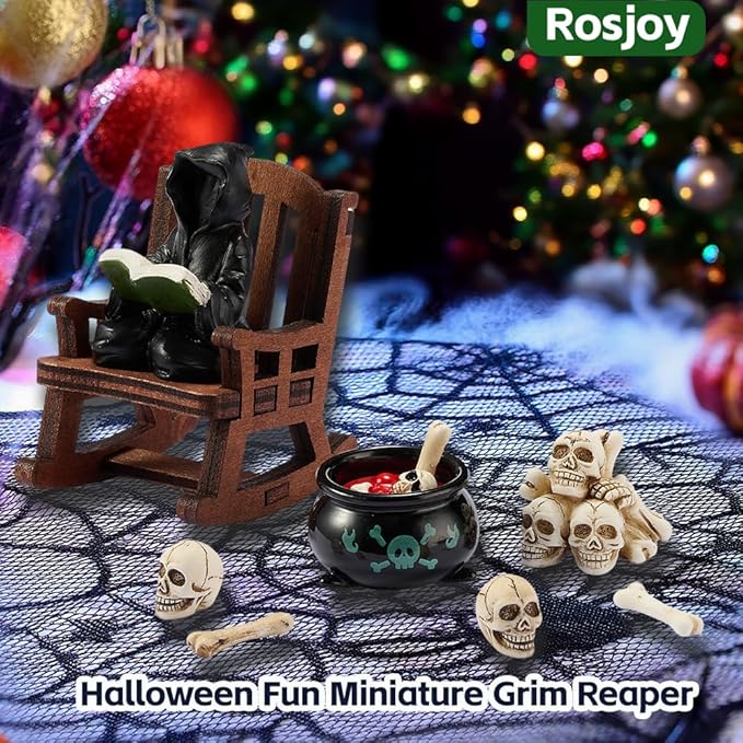 Halloween Fun Miniature Grim Reaper Figurine,Gothic Horror Resin Grim Reaper Decor,for Bookshelf Decor,Desk Trinkets,Collectible,Party Gifts-Ruum Studio Home