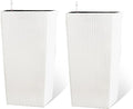 2Pcs 23in High Large Plant Pots Planter-Self-Watering,Modern Planter with Drain Holes,Water Level Monitor,Inner Bucket for Indoor/Outdoor Front Porch Patio,White Rattan-Ruum Studio Home