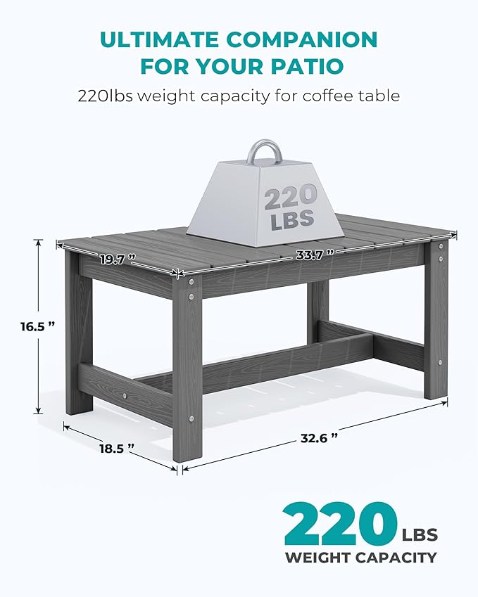 SERWALL Patio Coffee Table, HDPE Rectangle Outdoor Coffee Table Set of 2, Grey-Ruum Studio Home