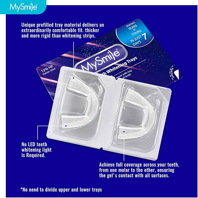 MySmile 7 Treatments Prefilled Teeth Whitening Trays Kit with 12% Hydrogen Peroxide Whiter Gel for Sensitive Tooth, Fast-Result Vegan Teeth Whitener Tooth Stain Remover, Mint Flavor-Ruum Studio Home