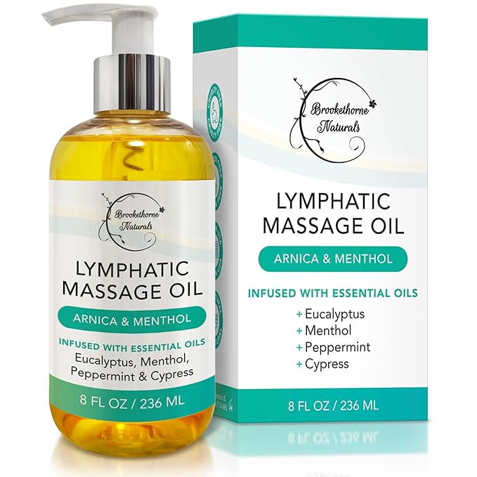 Lymphatic Drainage Massage Oil for Massage Therapy | Premium Quality, 100% Natural with Arnica Eucalyptus & Menthol | for Post Surgery Recovery & Detox | 8oz by Brookethorne Naturals-Ruum Studio Home
