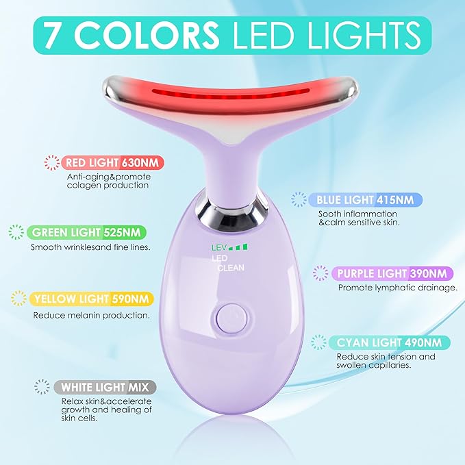 Facial Massager Red-Light-Therapy-for-Face and Neck, Face 𝖲 culpting Wand with 7 Color (Light Purple)-Ruum Studio Home