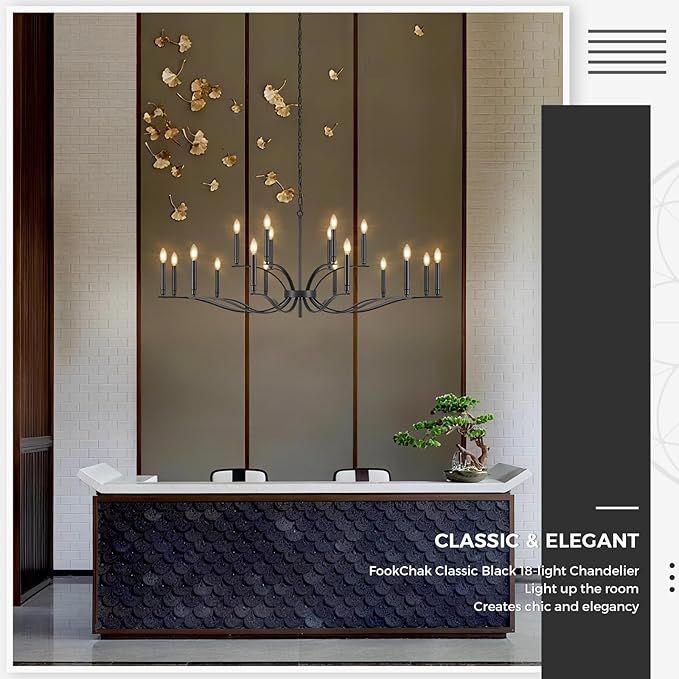 Black Living Room Chandelier 18 Light Hight Ceiling Foyer Candle Chandelier Large Dining Room Light Fixture Over Table 59in Metal Modern Chandeliers Hanging Light for Entry Master Bedroom-Ruum Studio Home