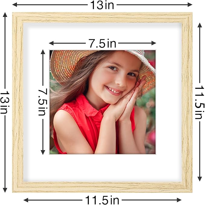 Vittanly 12x12 Picture Frames Set of 9, Shatter Resistant Plexiglass, Display 8x8 Pictures with Mat or 12x12 without Mat, Photo Frames for Wall Mount, Engineered Wood, OAK-Ruum Studio Home