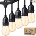 Svater Outdoor String Lights 150FT, E26 Socket, 48pcs S14 Shatterpoof Bulbs, 1 Watt Dimmable 2700K Warm White, IP65 Waterproof Commercial Grade Patio Lights（3 Pack X 50FT）-Ruum Studio Home