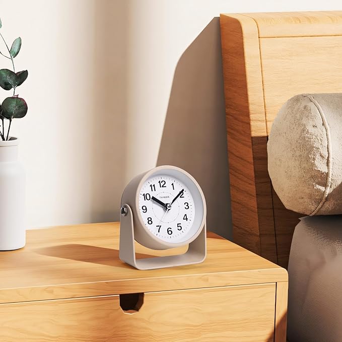 Analog Alarm Clock, Silent Non-Ticking Quartz Movement, Battery-Operated with Snooze & On-Demand Light, Easy to Set Gentle Wake Bedside Desk Clock, Ideal for Home, Travel, Office (Yellow)-Ruum Studio Home