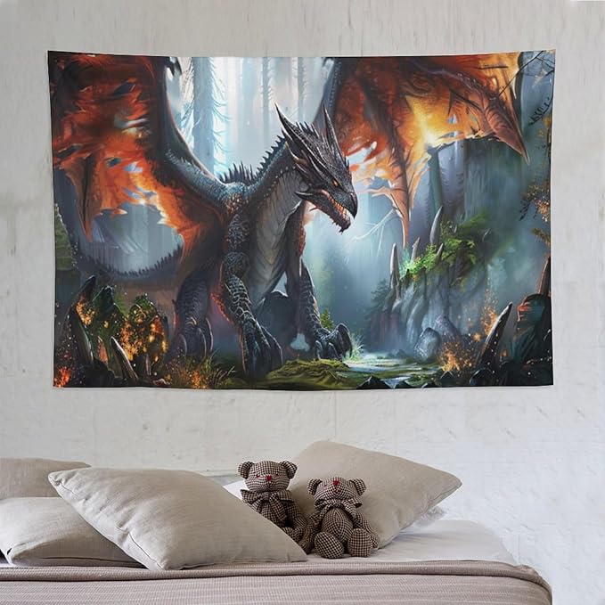 Dinosaur Tapestry Dragon Tapestries Fabric Wall Hanging Aesthetic Space Indoor Outdoor Wall Art Tablecloth Bedspread Decoration for Boy’s Bedroom Dormitory Living Room Home Decor 60"x90"-Ruum Studio Home