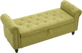 Furniliving 55” End of Bed Bench, Bedroom Bench with Button-Tufted, Large Upholstered Storage Ottoman Benches Entryway Bench with Storage Shoe Cabinet Bench, for Bedroom, Living Room, Linen, Green-Ruum Studio Home