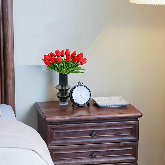 Mandy's Artificial Tulips 20 Stems Red PU Faux Flowers for Wedding Home Decor 13.5 Inch-Ruum Studio Home