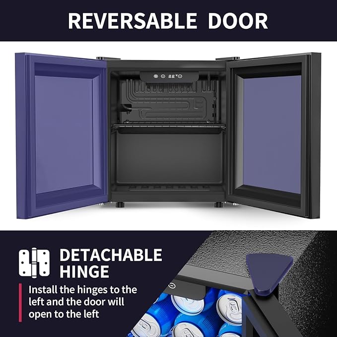 48 Can Beverage Refrigerator Cooler, Mini Fridge Glass Door with Adjustable Shelves, Freestanding Beverage Fridge with Blue LED for Home/Office/Dorm/Bar, 1.3 Cu.ft-Ruum Studio Home