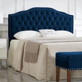 24KF Upholstered Button Tufted Queen Headboard with Nailhead Trim, Soft Velvet Fabric Headboard Queen/Full WM-6031-Q-NAVY-Ruum Studio Home
