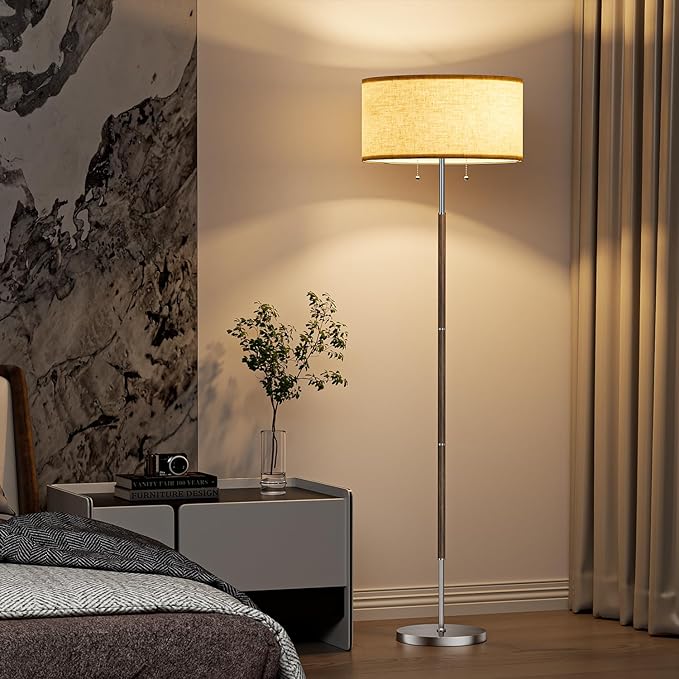 2-Light Floor Lamp, Mid Century Floor Lamp with Beige Lampshade, Standing Lamp Tall Lamp for Living Room Bedroom, 3 Color Temperatures 9W Bulb Include-Ruum Studio Home