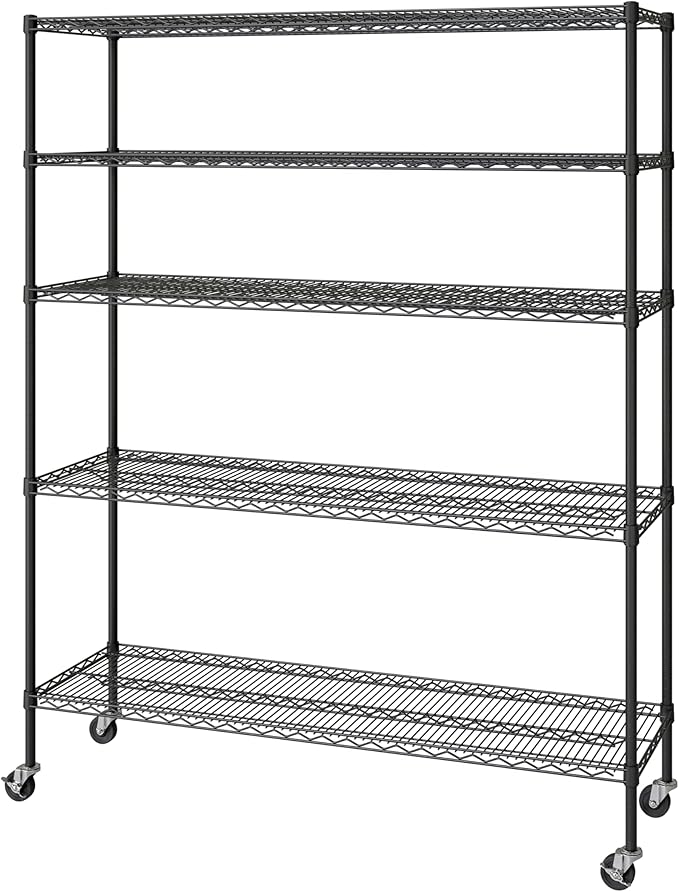 Seville Classics UltraDurable Heavy Duty NSF Solid Steel Wire Rack Storage Unit, Organizer for Garage, Warehouse, Office, Restaurant, Classroom, Kitchen, Black, 5-Tier Shelving, 60" W x 18" D-Ruum Studio Home