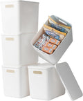 5 pack large plastic White storage bins with Lids, Toy Box Chest with Handle，Organizer Containers Baskets for Baby,Nursery，Shelves，Playroom, Bedroom，Office,Closet，home (White, 5L)-Ruum Studio Home