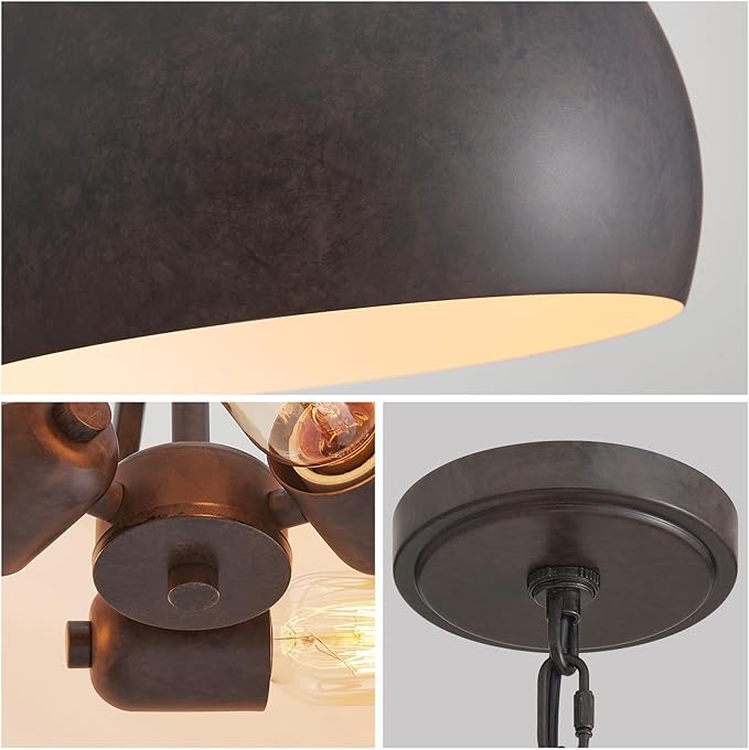WUZUPS Chandelier Rustic Farmhouse Industrial Round Ceiling Pendant LED Light Fixture with Open Bottom Drum Shade, H 15.7" x W 13.4", Distressed Rust-Ruum Studio Home