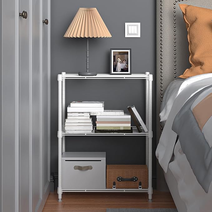 450 lbs Wire Storage Shelving 3-Tier Utility Shelving Unit Steel Organizer Wire Rack for Home,Kitchen,Office,White (11.8" D x 17.7" W x 26.4" H)-Ruum Studio Home
