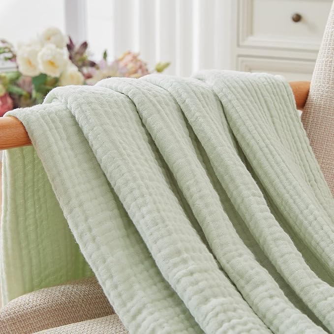 EMME Cotton Blanket Twin Size 100% Muslin Soft, Breathable Gauze, All Season, Pre-Washed (Mint Green, 60"x80")-Ruum Studio Home