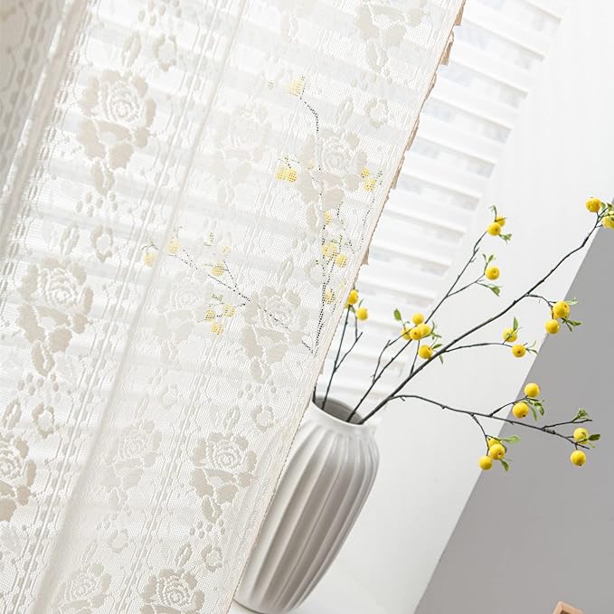 Sutuo Home Boho Sheer Curtains for Nursery Bedroom Kitchen,Bohemian Lace Curtains Crochet Florals Embroidery Handmade Knitted Tassels Vintage Chic Farmhouse Drape Rod Pocket 1 Panel 59" W x 72" L-Ruum Studio Home