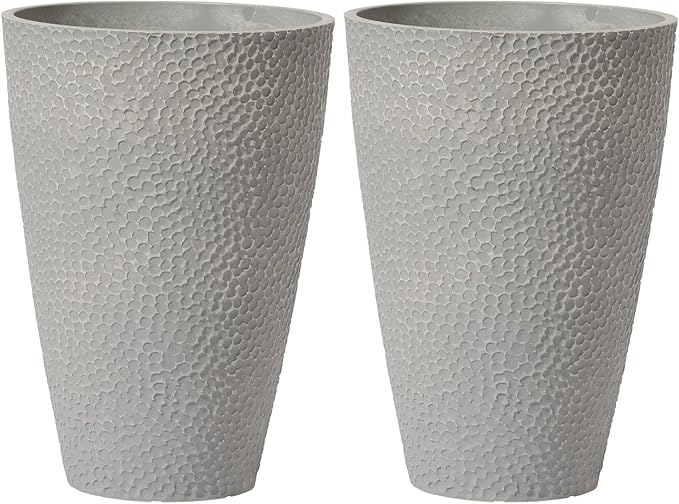 LA JOLIE MUSE 20 inch Tall Planters Set of 2, Tall Round Planters for Outdoor Plants, Grey Flower Pots for Front Door,Patio and Deck,Honeycomb.-Ruum Studio Home