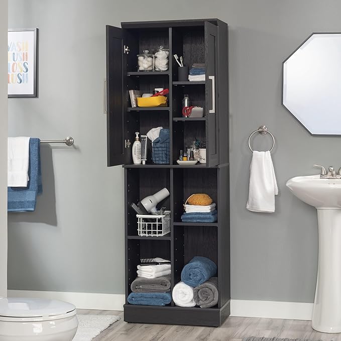 Sauder HomePlus Multi-Room Storage Cabinet with Adjustable Shelves and Door Positioning, Kitchen Laundry Bathroom Pantry Storage Cabinet, in Raven Oak Finish-Ruum Studio Home