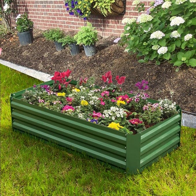 4x2x1ft Metal Raised Garden Bed Kit，Galvanized Garden Bed Box for Vegetables, Flowers, Herbs, and Succulents,60 Gallon Capacity - Green-Ruum Studio Home