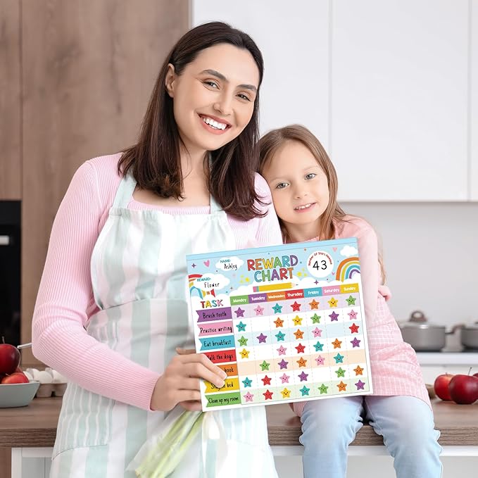 Reward Chart for Kids,Magnetic Behavior Chore Chart for Kids at Home,26 Rainbow Blue Chore Charts,1960 Star Stickers,56 Reward Stickers,Incentive Chore Chart to Develop Responsibility and Good Habits-Ruum Studio Home