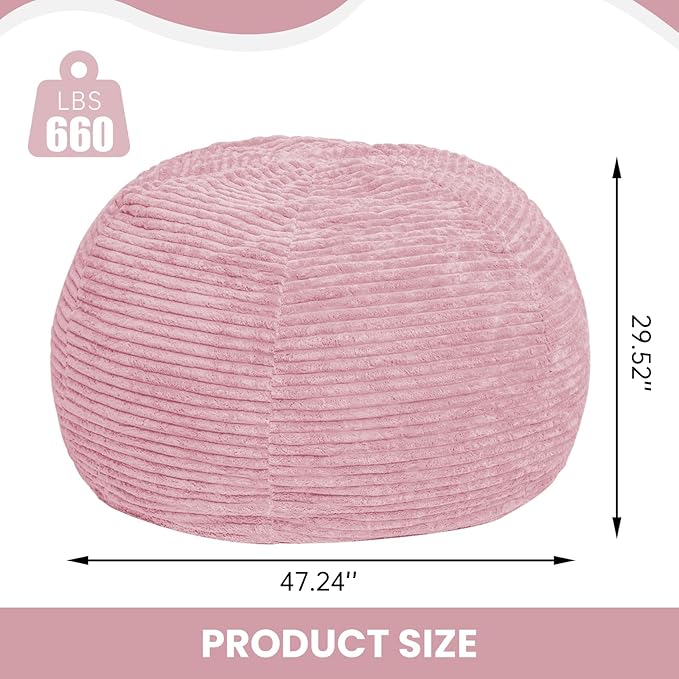 Large Bean Bag Chair, 5FT Giant Beanbag Chairs with Memory Foam Filled, Bean Bag Chairs for Adults, Ultra Soft Lazy Sofa for Living Room Bedroom (Pink)-Ruum Studio Home