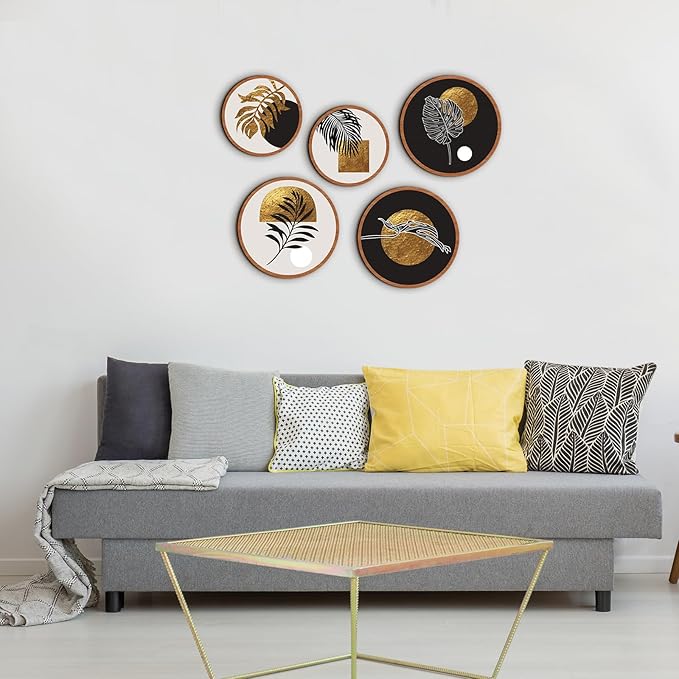 Qunclay 5 Pcs Wall Art Decor Wooden Living Room Wall Decor Bohemian Hanging Farmhouse Geometric 10'' and 8'' Aesthetic Wood Minimalist Posters for Bedroom(Rustic, Leaf)-Ruum Studio Home