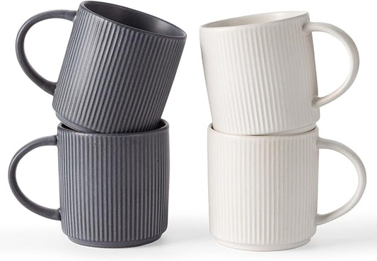 famiware Coffee Mug Set for 4, Star 12 oz Catering Mugs Cup Set with Handle for Coffee, Tea, Cocoa, Milk - Ceramic Stoneware Drinkware Set, Matte White + Matte Black-Ruum Studio Home