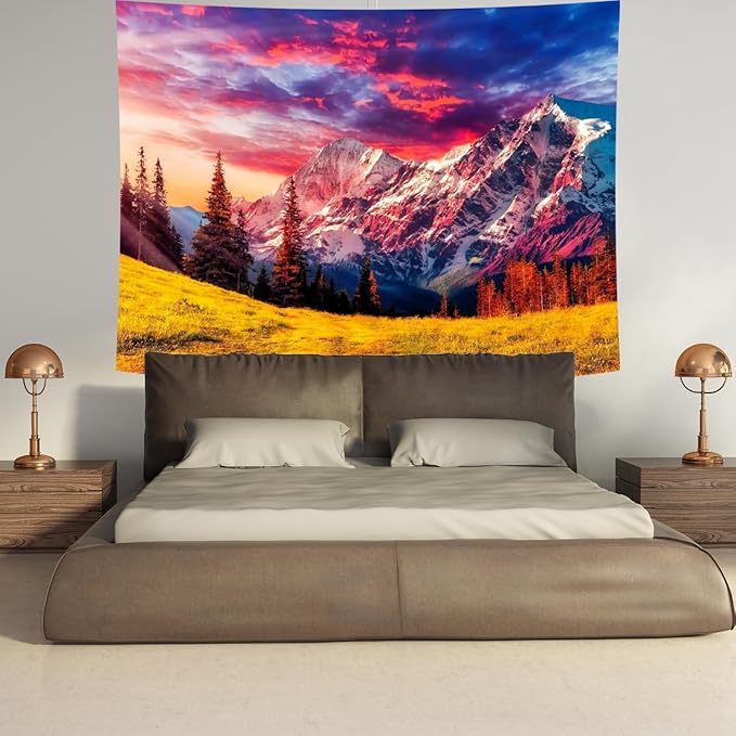 Delur Mountain Tapestry Sunset Forest Tree Nature Tapestry Wall Hanging Sunrise Psychedelic Scenic Landscape Headboard for Bedroom Living Room Home Decor (59.1" x 78.7")-Ruum Studio Home