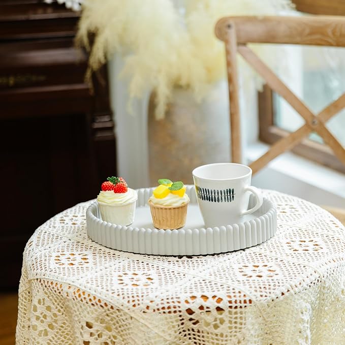 11.8in Decorative Tray for Coffee Table Decor- Modern Oval Concrete Tray for Home Decor- Minimalist Handcrafted Centerpieces Tray for Living Room, Kitchen Dining Table, Entryway (Gray)-Ruum Studio Home