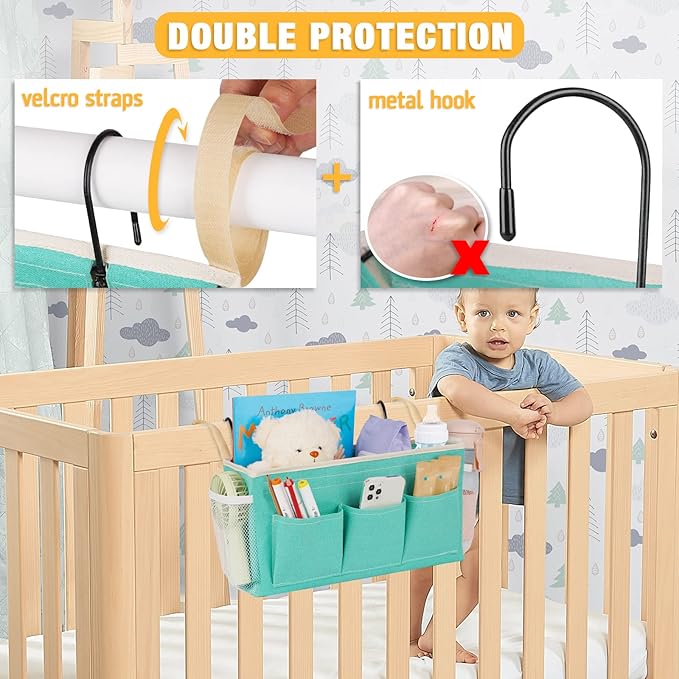 Bedside Caddy Bedside Organizer Bedside Storage Caddy with Fixed Straps and Water Bottle Holder for Home College Dorm Bunk Bed Hospital Bed Crib Bed Rails (2pcs Green)-Ruum Studio Home