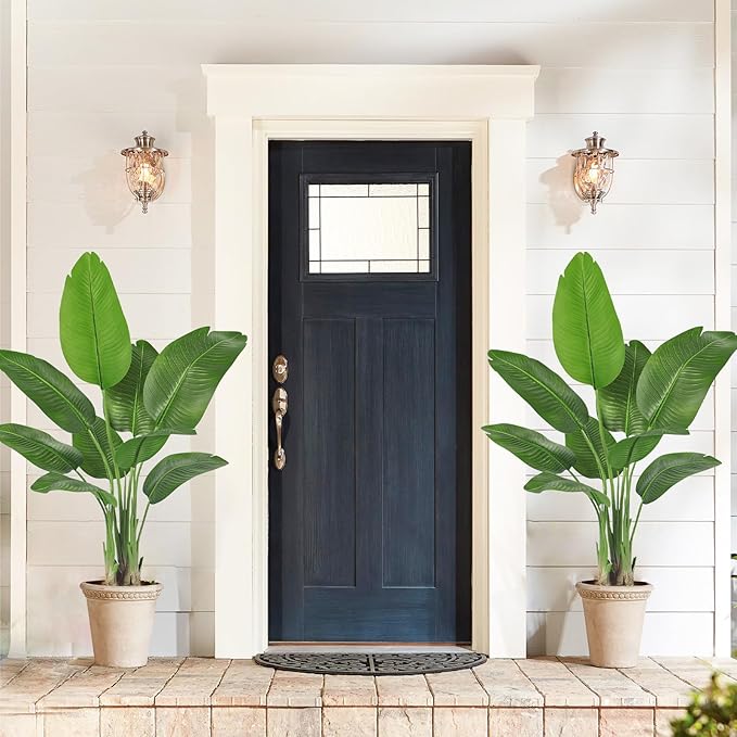 Lifelike Bird of Paradise Silk Artificial Plant Faux Banana Leaf Tree for Home Decor - Perfect Indoor Floor Plant with 9 Trunks (1, Black Planter, 4 FT)-Ruum Studio Home