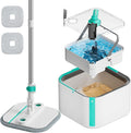 Upgraded Spin Mop and Bucket Set Self-Standing Mop Bucket Separate Dirty and Clean Water System Self Wringing 360° Rotating 90° Foldabl Mops and Buckets for Floor Cleaning (Blue, 2Pads)-Ruum Studio Home