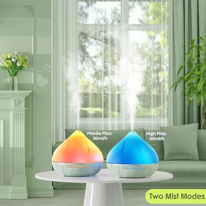 Aroma Diffuser with Essential Oils Set, 500 ML Essential Oil Diffuser with Remote Control, Humidifier with 14 Color Lights for Large Room, 4 Timer Setting, Auto Shut-Off Green-Ruum Studio Home