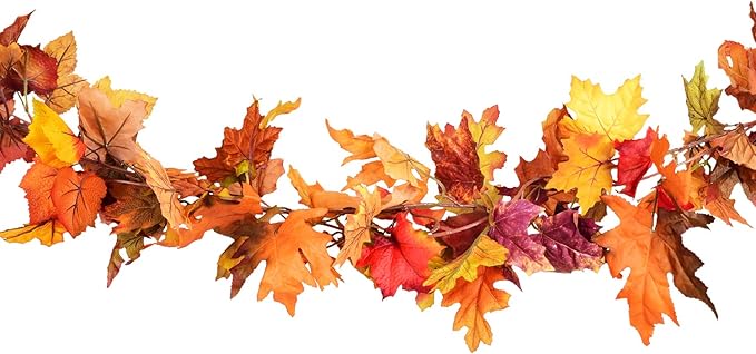 DearHouse 2 Pack Fall Garland Maple Leaf, 5.9Ft/Piece Hanging Vine Garland Artificial Autumn Foliage Garland Thanksgiving Decor for Home Wedding Fireplace Party Christmas (Orange)-Ruum Studio Home