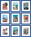 Vittanly 8x10 Picture Frame Set of 9 - Display 5x7 Photos with Mat or 8x10 Without Mat, Wall Mount & Tabletop Frames for Home Decor, Horizontal or Vertical (Blue)-Ruum Studio Home