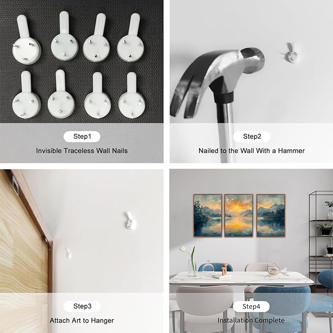 KAlRNE Sunset Mountain Canvas Wall Art,Abstract Scenery Wall Painting,Blue Landscape Lake Pictures,Watercolor Mountains Forests Art Prints For Living Room Bedroom Office Decoration - Framed 16X24 Inch-Ruum Studio Home