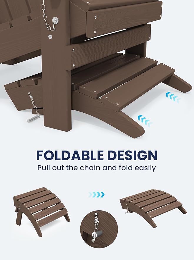 KINGYES Folding Adirondack Ottomans Set of 2 for Adirondack Chair, Brown-Ruum Studio Home