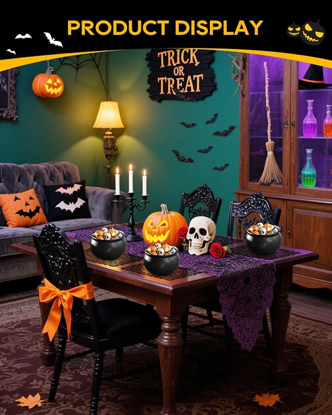 eZAKKA Halloween Table Runner with 4Pcs Placemat, Black Lace Spider Web Table Runners for Parties Gothic Spooky Home Decorations, 18 x 72 Inch-Ruum Studio Home