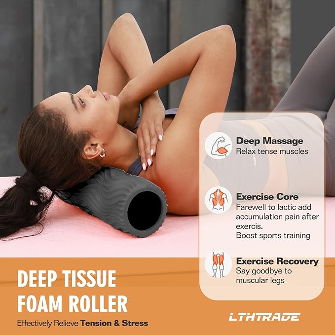 Foam Roller, Deep Tissue Massage Muscle Roller Back Roller Foam with Wave Texture - Back Pain Relief & Physical Therapy, Fitness Foam Roller for Pilates, Yoga (Grey)-Ruum Studio Home