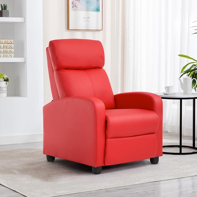 BestMassage | Recliner Chair | No Massage Function | Pu Red | with Lumbar Support, Adjustable Push Back, Wide Armrests, Footrest & Padded Seat | Easy Assembly | for Living Room, Home Theatre-Ruum Studio Home