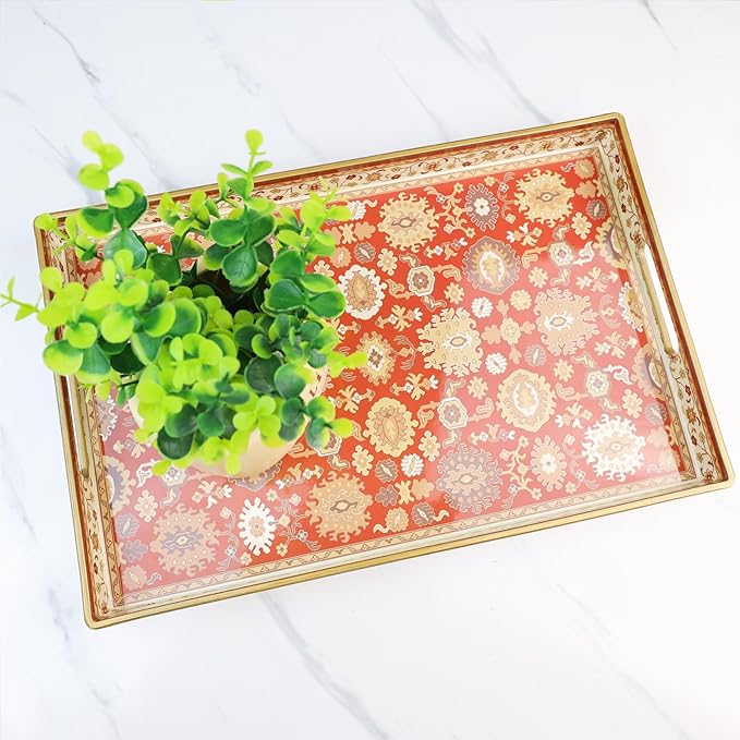 Spsyrine Serving Tray, Plastic Rectangular Coffee Table Tray with Handles, Modern Decorative Tray for Living Room, Ottoman, Home Decor, 15.6” X 10.2"-Ruum Studio Home
