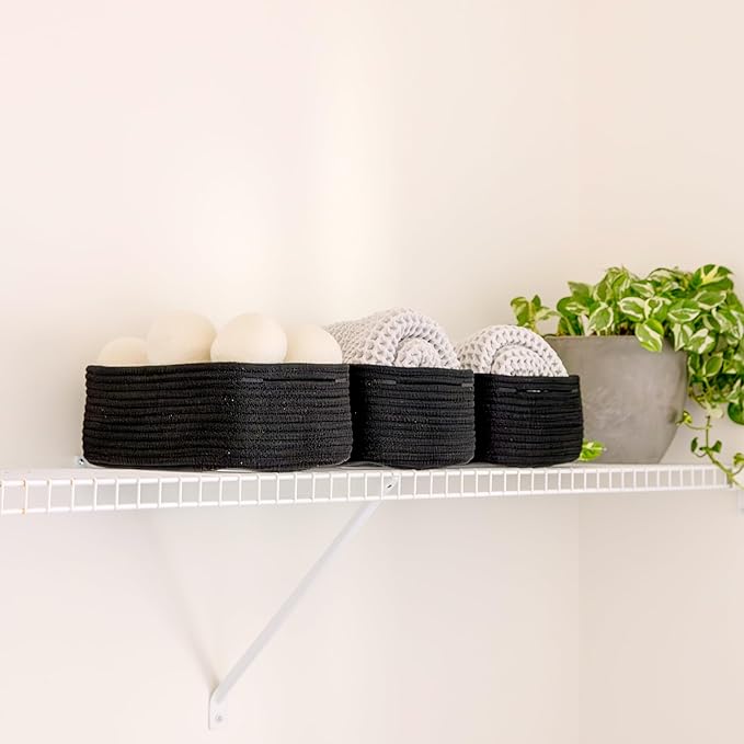 NaturalCozy 11.8"x8"x4.5” Rectangle Storage Baskets for Shelves 3 Pack | Cotton Rope Woven Small Baskets for Organizing | Small Storage Bins for Nursery, Bathroom, Closet, Shelf, Decorative, Gift-Ruum Studio Home