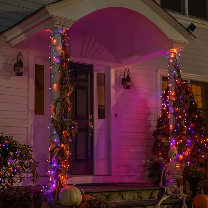 DAZZLE BRIGHT Halloween 300 LED String Lights, 100FT String Lights with 8 Lighting Modes, Halloween Decorations for Party Carnival Supplies, Outdoor Yard Garden Decor (Purple & Orange)-Ruum Studio Home