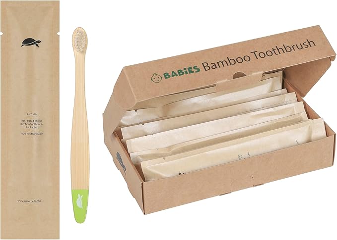 Sea Turtle Plant-Based Bristles, Ultra-Soft Bamboo Toothbrushes, Individually Sealed for Babies (10 Pack)-Ruum Studio Home