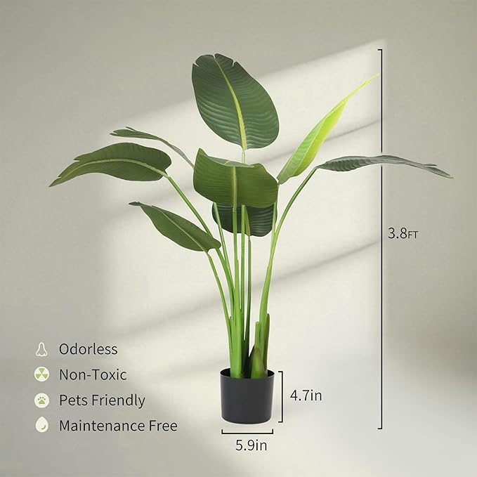 Worth Garden Artificial Bird of Paradise Plant 3.8ft, Faux Tropical Tree for Home and Office Décor, 45in Lifelike Greenery for Indoor and Outdoor Use-Ruum Studio Home