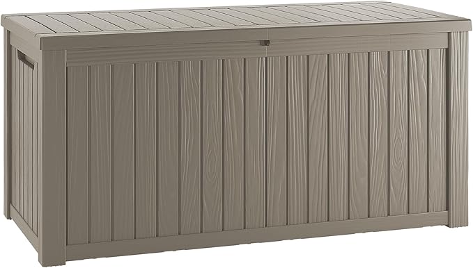 200 Gallon Resin Deck Box, Waterproof Outdoor Storage Bin for Patio Furniture, Pool Accessories, and Garden Tools, Lockable & UV-Resistant, Grey-Ruum Studio Home