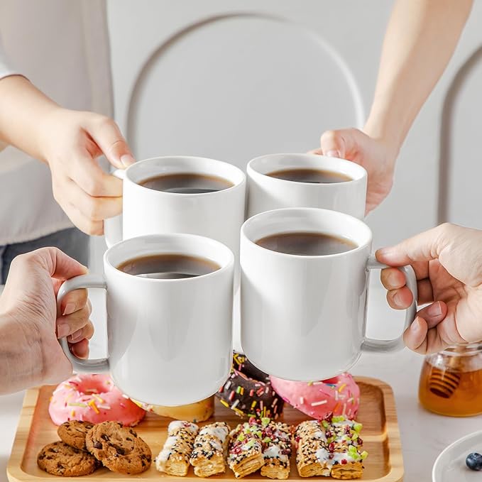 vancasso Porcelain Coffee Mugs Set, 16 oz Ceramic Coffee Cups for Americano Hot Tea Iced Coffee Cold Brew Cocoa Milk Mugs Set of 6, Dishwasher & Microwave Safe, White-Ruum Studio Home
