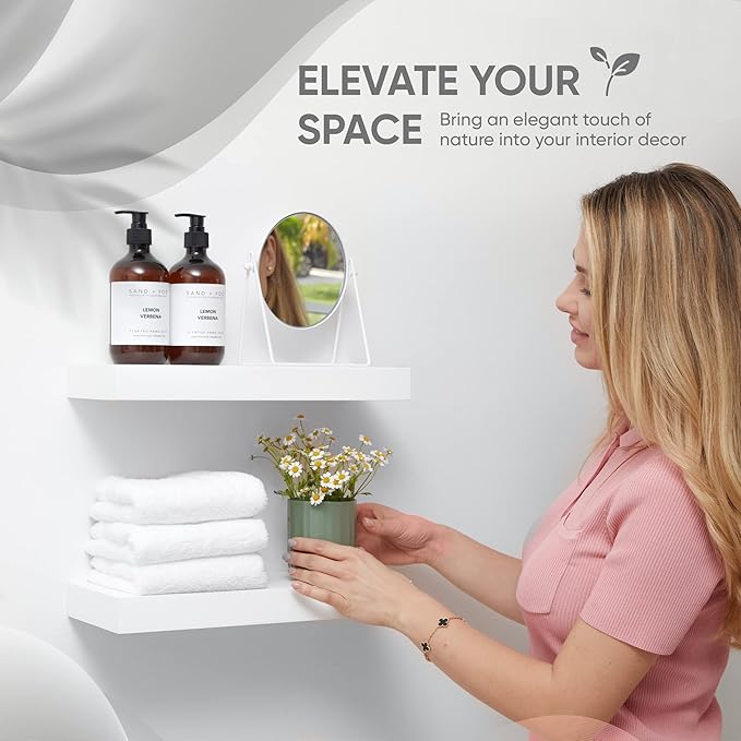 Homeforia White Floating Shelf 18 inch, High End Solid Real Wood 18inch Bathroom Floating Shelves for Wall Mounted, White Wooden 18in Floating Shelves, Heavy Duty Bracket, 18 X 6.5 X 1.75 in, Set of 3-Ruum Studio Home